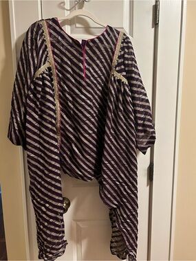 Purple Striped kaftan like Salwar with Gold Trim